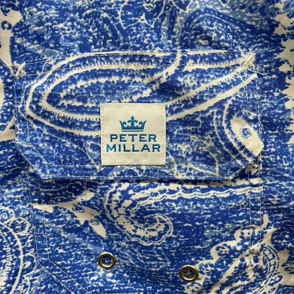 Peter Millar Men’s Swim Trunks Large Blue White Paisley Lined Beach Board Shorts